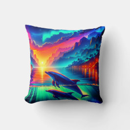"Aurora Dolphin Sunset - Vibrant Ocean Art" Kudde