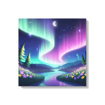 Aurora Dreams: Flowing River and Flower Field