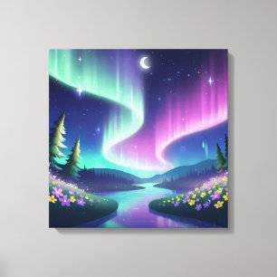 Aurora Drömmar: Flytande Flod och Blommande Fält Canvastryck