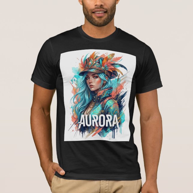 Aurora Fantasy Art T Tröja | Färgrik Boho Kvinna G (Framsida)
