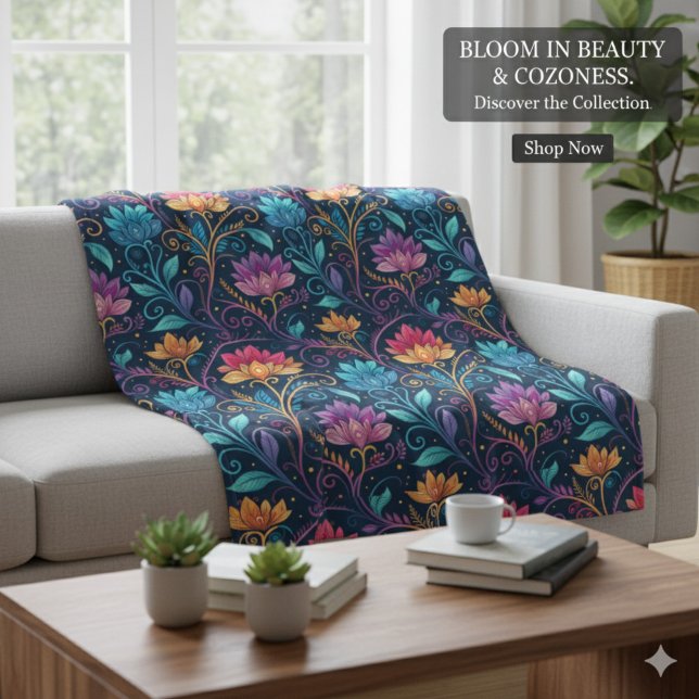 Aurora Floral Motion Fleecefiltblank Fleecefilt (Aurora Floral Motion Fleece Blanket)