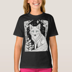 Aurora Fox Kids Coloring Tee - Black & White Carto