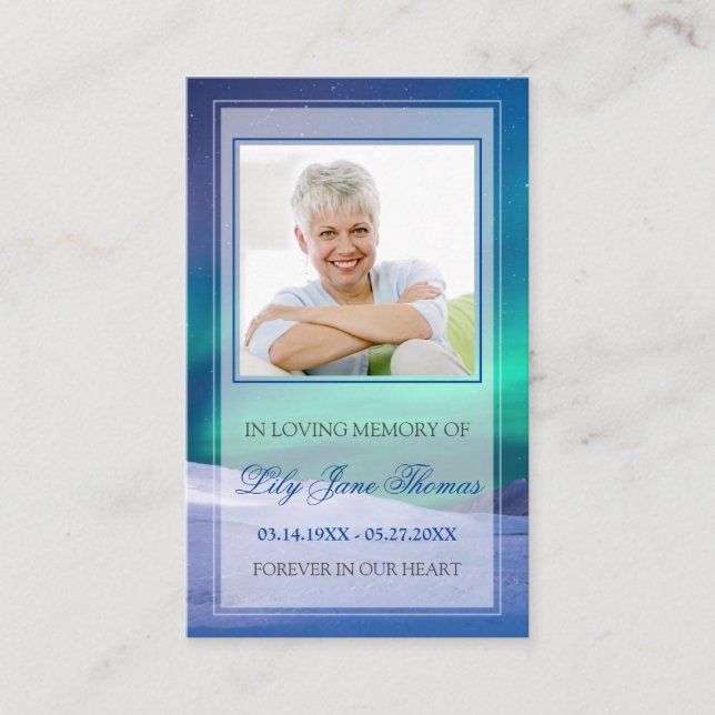 Aurora Funeral Prayer Card, minneskort Visitkort (Framsida)