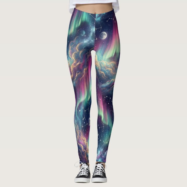 Aurora Galaxy Celestiala Drömlandskap Leggings (Framsida)