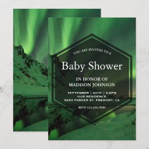 Aurora Glacär Norrsken Baby Shower Inbjudningar