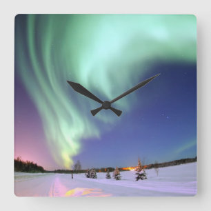Aurora - härligt nordligt ljus fyrkantig klocka