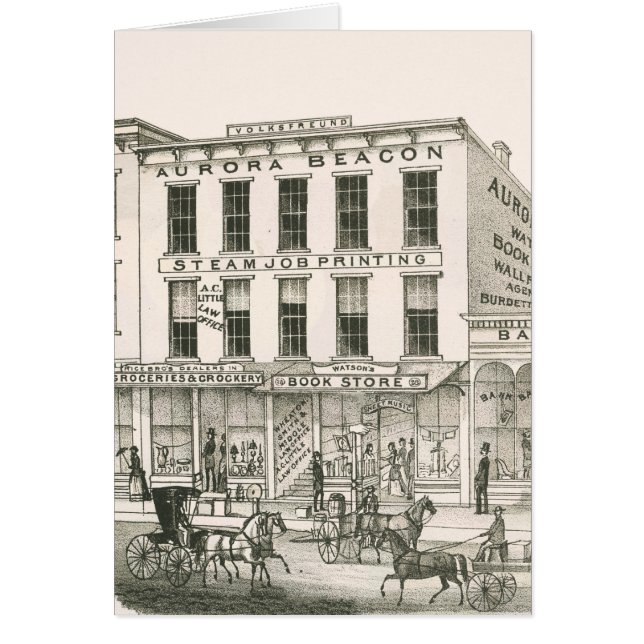 Aurora Illinois Aurora Beacon News 1871 Stone Lith Hälsningskort (Framsidan)