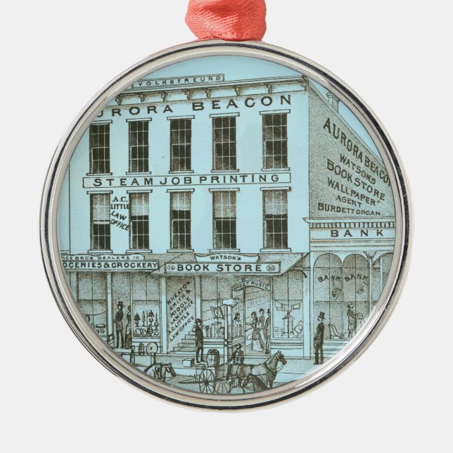 Aurora Illinois Aurora Beacon News 1871 Stone Lith Julgransprydnad Metall (Framsidan)