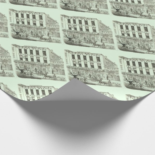 Aurora Illinois Aurora Beacon News 1871 Stone Lith Presentpapper (Hörn)