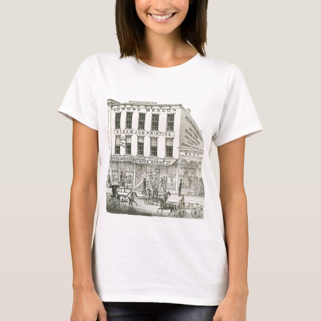 Aurora Illinois Aurora Beacon News 1871 Stone Lith T-shirt (Framsida)