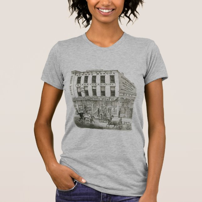 Aurora Illinois Aurora Beacon News 1871 Stone Lith T Shirt (Framsida)