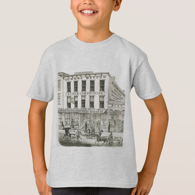 Aurora Illinois Aurora Beacon News 1871 Stone Lith Tee (Framsida)
