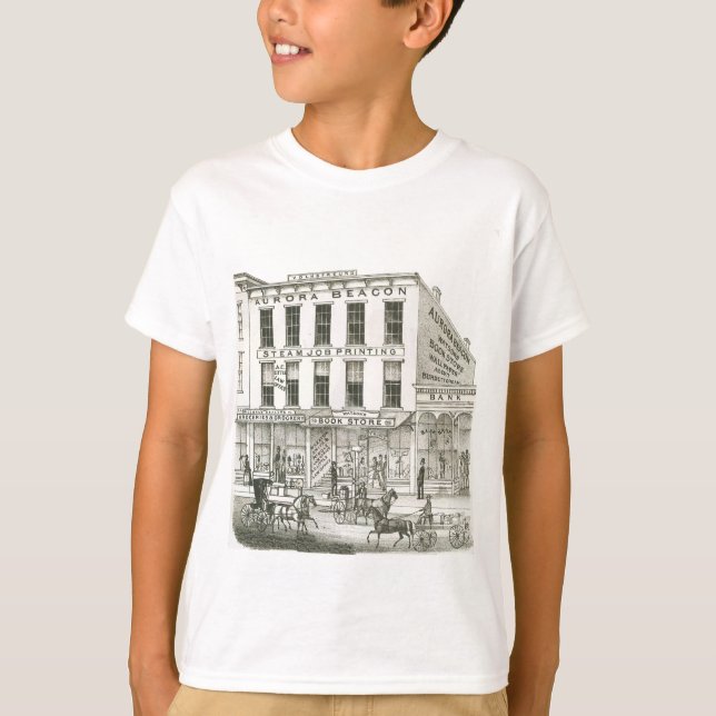 Aurora Illinois Aurora Beacon News 1871 Stone Lith Tee (Framsida)