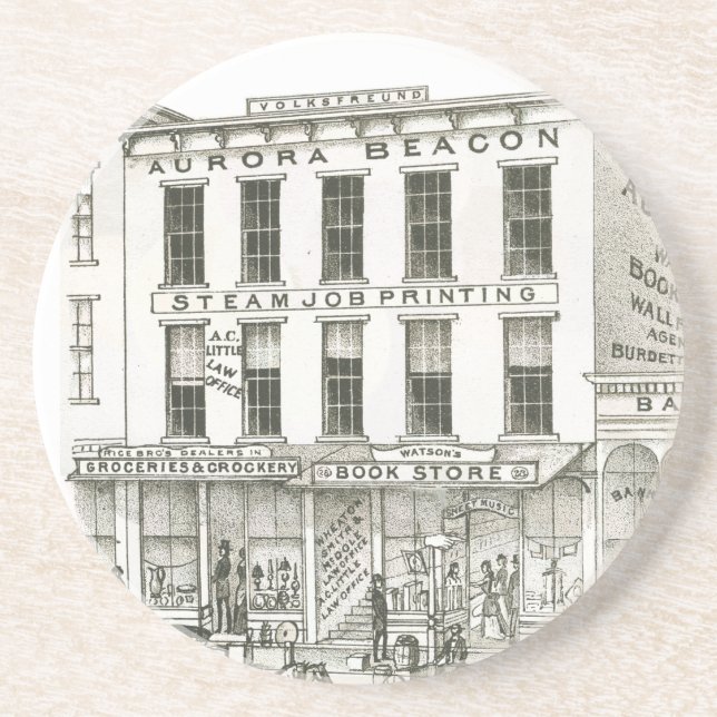 Aurora Illinois Aurora Beacon News 1871 Stone Lith Underlägg (Framsidan)