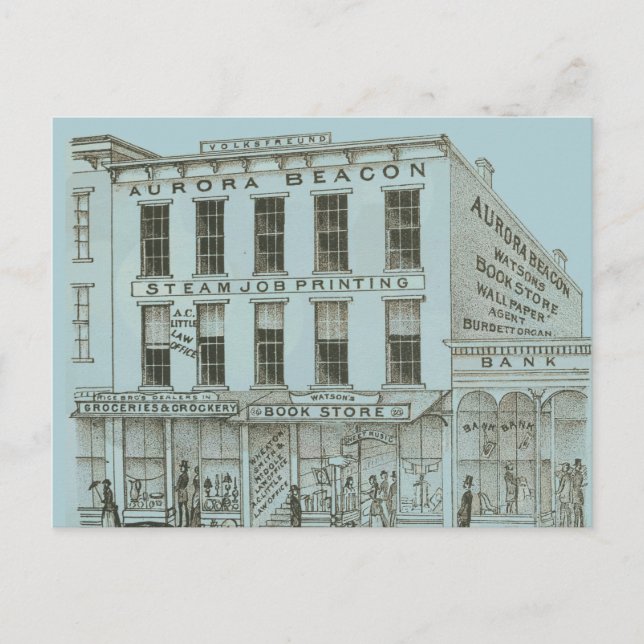 Aurora Illinois Aurora Beacon News 1871 Stone Lith Vykort (Framsida)