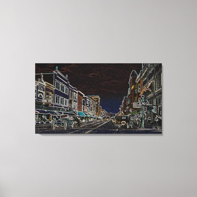 Aurora Illinois South Broadway Neon Art 1920 Canvastryck (Framsida)