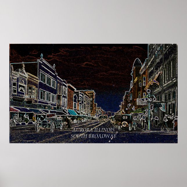 Aurora Illinois South Broadway Neon Art 1920 Poster (Framsidan)