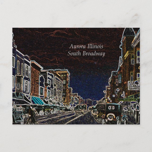 Aurora Illinois South Broadway Neon Art 1920 Vykort (Framsida)