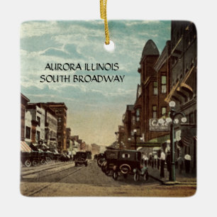 Aurora Illinois South Broadway WATERCOLOR Art 1920 Julgransprydnad Keramik