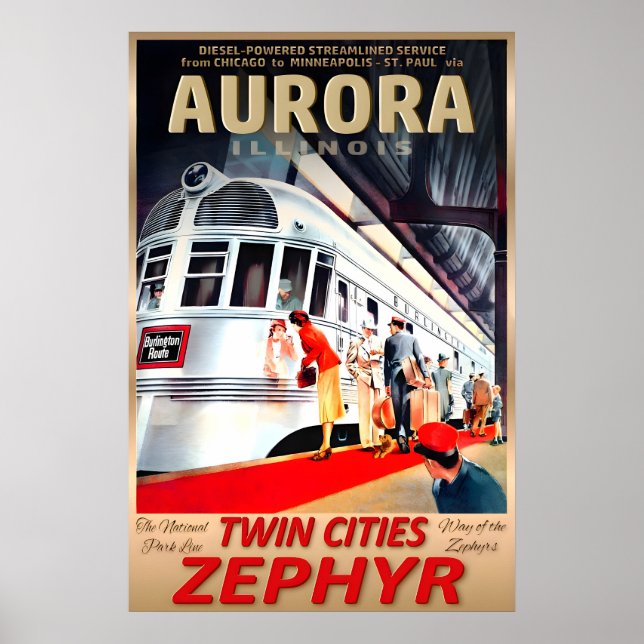 Aurora Illinois Twin Cities Zephyr Burlington Poster (Framsidan)