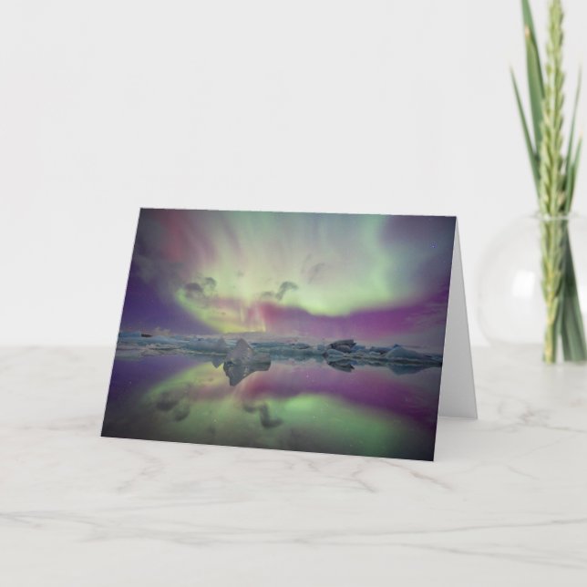 Aurora Lights Reflect Lagoon | Iceland Kort (Framsida)