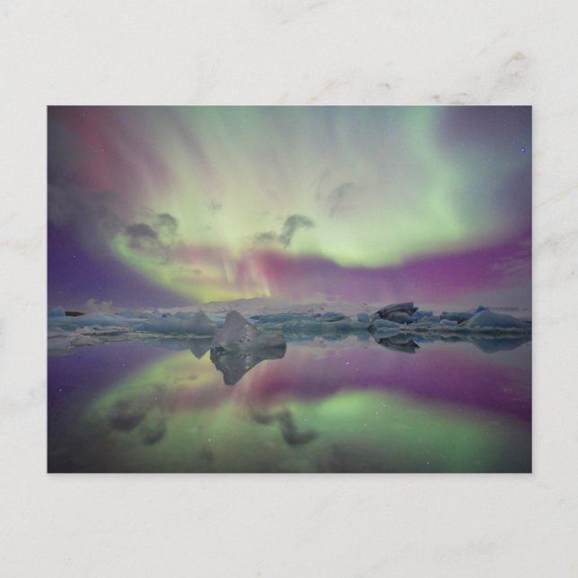 Aurora Lights Reflect Lagoon | Iceland Vykort (Framsida)