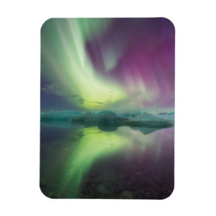 Aurora Ljus i Lagun Jokulsarlon, Island Magnet
