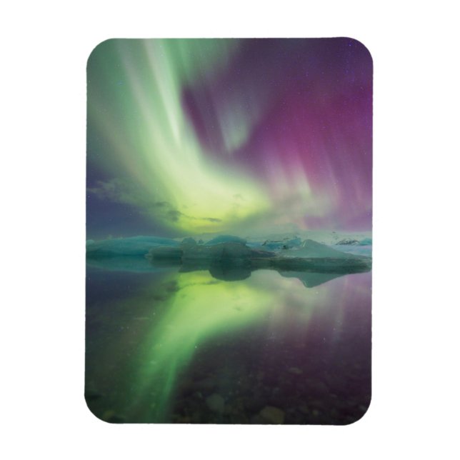 Aurora Ljus i Lagun | Jokulsarlon, Island Magnet (Vertikal)