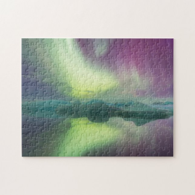 Aurora Ljus i Lagun | Jokulsarlon, Island Pussel (Horisontell)