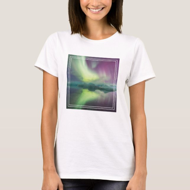 Aurora Ljus i Lagun | Jokulsarlon, Island T Shirt (Framsida)