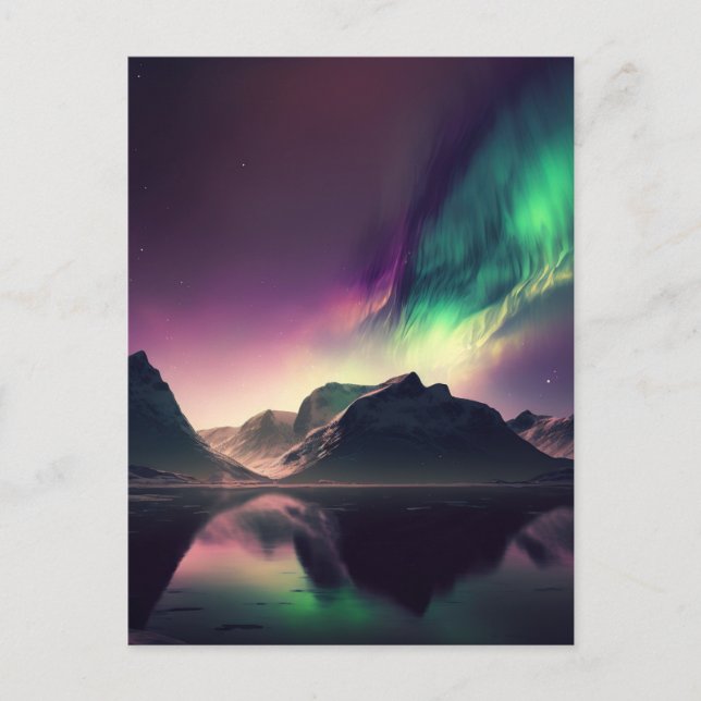 Aurora Ljus Natten Himlar Vykort (Framsida)