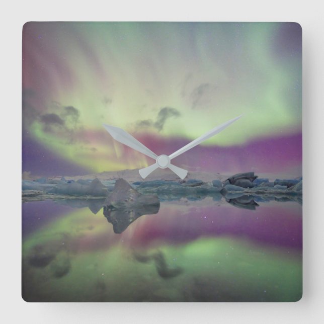 Aurora Ljus Reflect Lagoon | ISLAND Fyrkantig Klocka (Framsida)