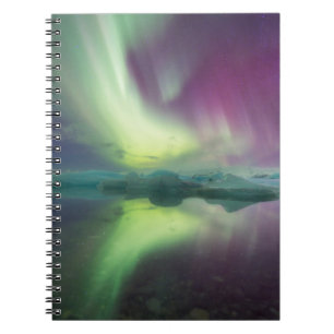 Aurora Ljuset i lagunen Jokulsarlon, Island Anteckningsbok