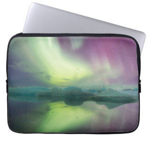Aurora Ljuset i lagunen Jokulsarlon, Island Laptop Fodral