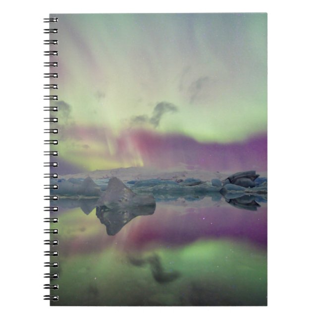 Aurora Ljuset Reflekterar Lagun | Island Anteckningsbok (Framsidan)