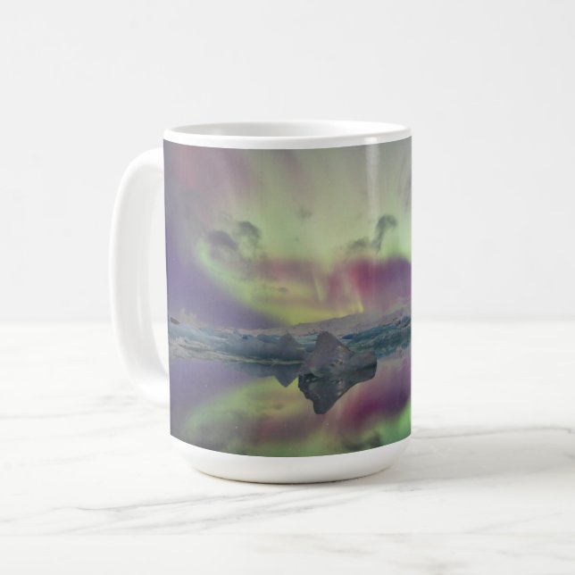 Aurora Ljuset Reflekterar Lagun | Island Kaffemugg (Framsida vänster)