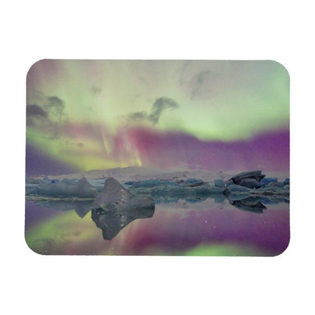 Aurora Ljuset Reflekterar Lagun | Island Magnet (Horisontell)