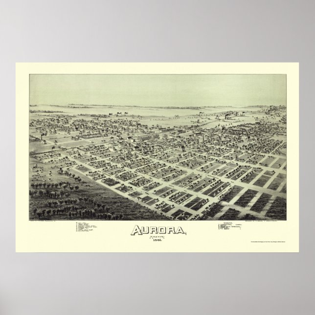 Aurora, MO Panoramic Karta - 1891 Poster (Framsidan)