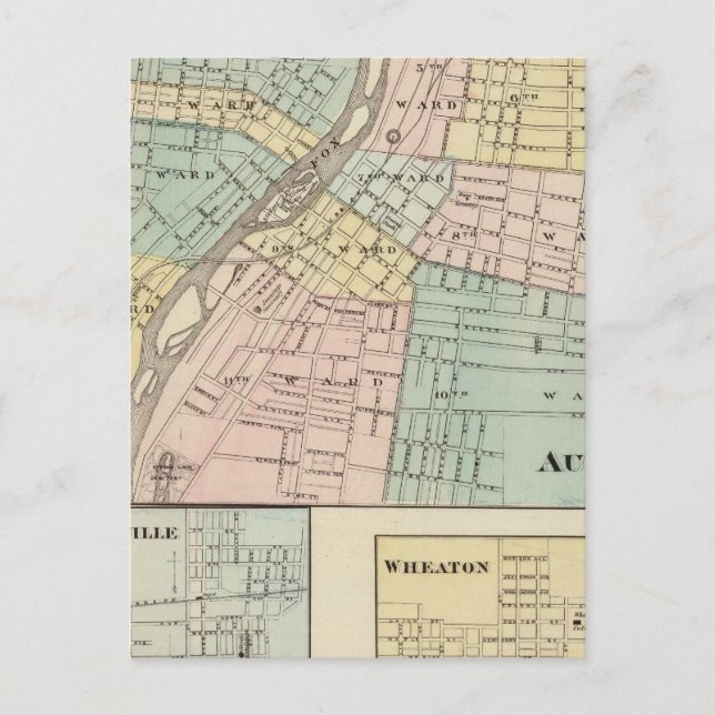 Aurora, Naperville och Wheaton Vykort (Framsida)