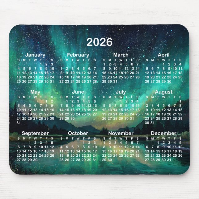 Aurora Naturrymd Landskap 2026 Kalender Musmatta (Framsidan)