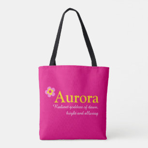 Aurora och innebörd för eget namn för rosa-blomma tygkasse
