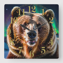 Aurora och stödraster - Bear Wildlife-design Fyrkantig Klocka
