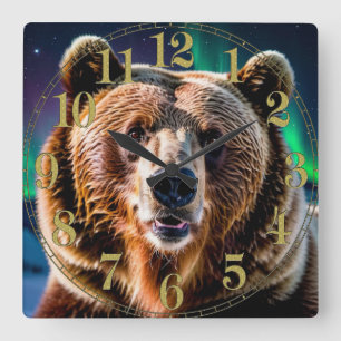Aurora och stödraster - Bear Wildlife-design Fyrkantig Klocka