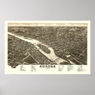 Aurora panorama- karta för IL - 1882 Poster