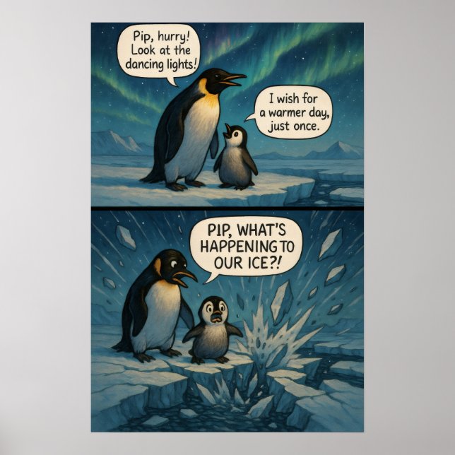 Aurora Penguins Tecknad - Lustigt Joke Poster (Framsidan)