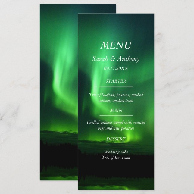 Auroran Norra Ljus Borealis Bröllop Food Meny (Fram/baksida)