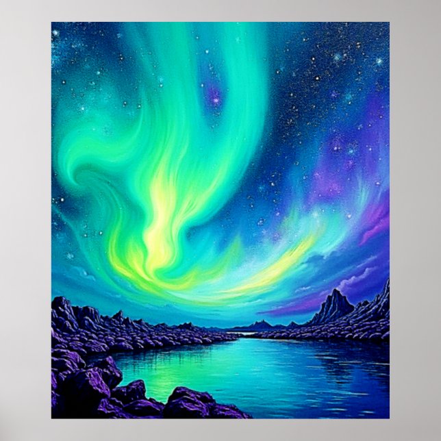Aurorans Magiska nattens Himmel Dance Design Poster (Framsidan)