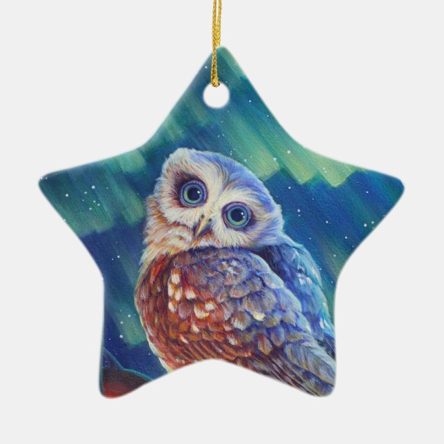 AuroraStarshine Owl. Julgransprydnad Keramik (Framsidan)