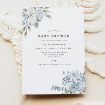 AUSHA Dusty Blue Blommigt Boy Shower-inbjudan