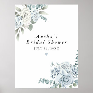 AUSHA Dusty Blue Blommigt Boy Shower Välkommen Poster